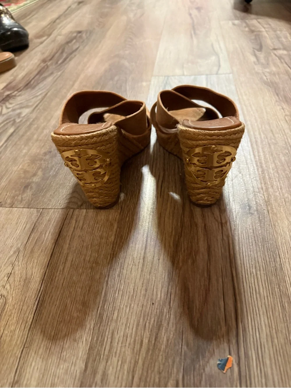 Tory Burch Cognac Suede Crisscross Mule Slides